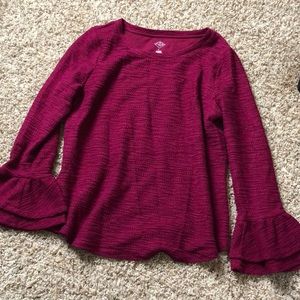 Merlot colored top with tiered bell sleeves